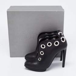 Pre Owned Alexander McQueen Black Leather Platform Booties Size 38