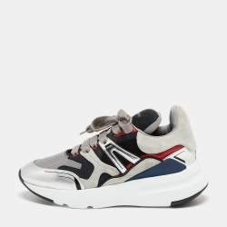 Pre Owned Alexander McQueen Tri Color Suede, Leather and Mesh Runner Low-Top Sneakers Size 39