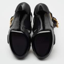 Pre Owned Alexander McQueen Black Leather French Gloss Platform Strappy Sandals Size 38