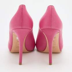 Pre Owned Alexander McQueen Pink Leather Skull Embellished Peep Toe Pumps Size 38.5