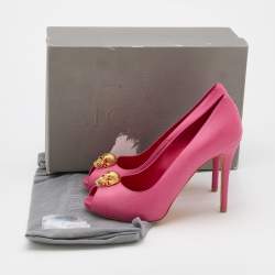 Pre Owned Alexander McQueen Pink Leather Skull Embellished Peep Toe Pumps Size 38.5