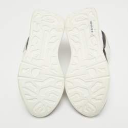 Pre Owned Alexander McQueen White/Black Leather and Mesh Oversized Runner Sneakers Size 35