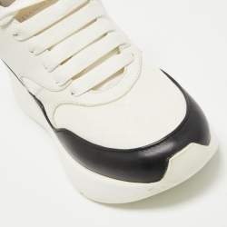 Pre Owned Alexander McQueen White/Black Leather and Mesh Oversized Runner Sneakers Size 35