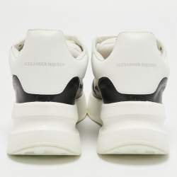 Pre Owned Alexander McQueen White/Black Leather and Mesh Oversized Runner Sneakers Size 35