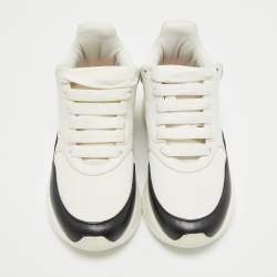 Pre Owned Alexander McQueen White/Black Leather and Mesh Oversized Runner Sneakers Size 35