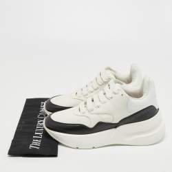 Pre Owned Alexander McQueen White/Black Leather and Mesh Oversized Runner Sneakers Size 35