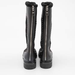 Pre Owned Alexander McQueen Black Suede and Leather Lined Mid Calf Boots Size 39