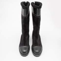 Pre Owned Alexander McQueen Black Suede and Leather Lined Mid Calf Boots Size 39