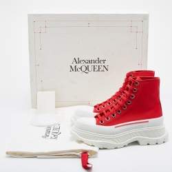 Pre Owned Alexander McQueen Red Canvas Tread Slick High Top Sneakers Size 36