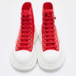 Pre Owned Alexander McQueen Red Canvas Tread Slick High Top Sneakers Size 36