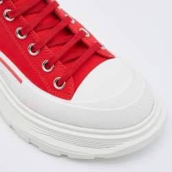 Pre Owned Alexander McQueen Red Canvas Tread Slick High Top Sneakers Size 36