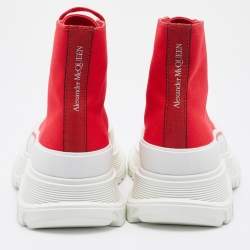 Pre Owned Alexander McQueen Red Canvas Tread Slick High Top Sneakers Size 36
