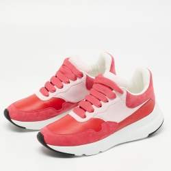 Pre Owned Alexander McQueen Pink Leather and Suede Oversized Runner Low Top Sneakers Size 38.5