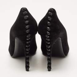 Pre Owned Alexander McQueen Black Suede Knotted Peep Toe Pumps Size 39.5