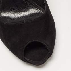 Pre Owned Alexander McQueen Black Suede Knotted Peep Toe Pumps Size 39.5