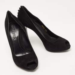 Pre Owned Alexander McQueen Black Suede Knotted Peep Toe Pumps Size 39.5