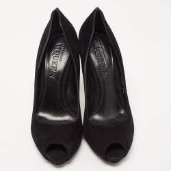 Pre Owned Alexander McQueen Black Suede Knotted Peep Toe Pumps Size 39.5