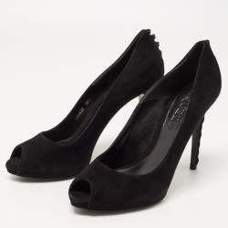 Pre Owned Alexander McQueen Black Suede Knotted Peep Toe Pumps Size 39.5