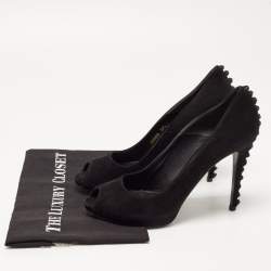 Pre Owned Alexander McQueen Black Suede Knotted Peep Toe Pumps Size 39.5