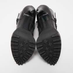 Pre Owned Alexander McQueen Black Leather Buckle Detail Boots Size 40