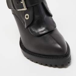 Pre Owned Alexander McQueen Black Leather Buckle Detail Boots Size 40