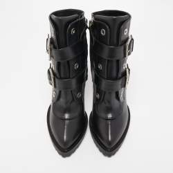 Pre Owned Alexander McQueen Black Leather Buckle Detail Boots Size 40