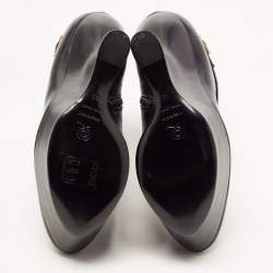 Pre Owned Alexander McQueen Black Leather Curved Heel Ankle Length Boots Size 40