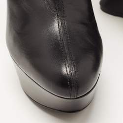 Pre Owned Alexander McQueen Black Leather Curved Heel Ankle Length Boots Size 40