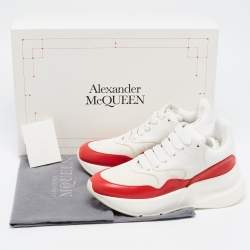 Pre Owned Alexander McQueen White/Red Leather And Canvas Larry Low Top Sneakers Size 35