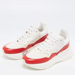 Pre Owned Alexander McQueen White/Red Leather And Canvas Larry Low Top Sneakers Size 35