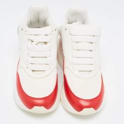 Pre Owned Alexander McQueen White/Red Leather And Canvas Larry Low Top Sneakers Size 35