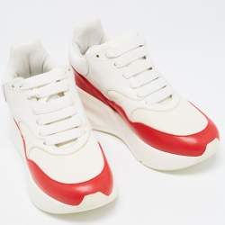 Pre Owned Alexander McQueen White/Red Leather And Canvas Larry Low Top Sneakers Size 35