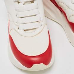 Pre Owned Alexander McQueen White/Red Leather And Canvas Larry Low Top Sneakers Size 35