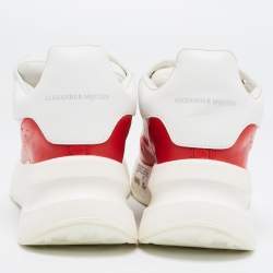 Pre Owned Alexander McQueen White/Red Leather And Canvas Larry Low Top Sneakers Size 35