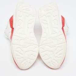 Pre Owned Alexander McQueen White/Red Leather And Canvas Larry Low Top Sneakers Size 35
