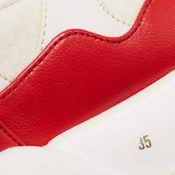 Pre Owned Alexander McQueen White/Red Leather And Canvas Larry Low Top Sneakers Size 35