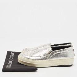 Pre Owned Alexander McQueen Sliver Leather Slip On Sneakers Size 38