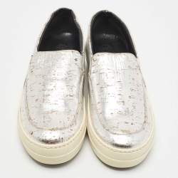 Pre Owned Alexander McQueen Sliver Leather Slip On Sneakers Size 38