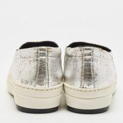 Pre Owned Alexander McQueen Sliver Leather Slip On Sneakers Size 38