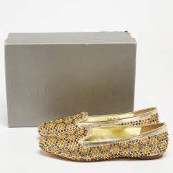 Pre Owned Alexander McQueen Metallic Gold Studded Leather Smoking Slippers Size 39