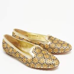 Pre Owned Alexander McQueen Metallic Gold Studded Leather Smoking Slippers Size 39