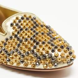 Pre Owned Alexander McQueen Metallic Gold Studded Leather Smoking Slippers Size 39