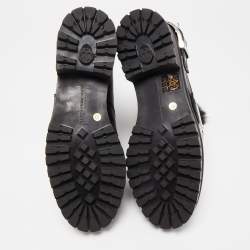 Pre Owned Alexander McQueen Black Leather and Fur Buckle Detail Ankle Boots Size 40