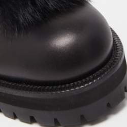 Pre Owned Alexander McQueen Black Leather and Fur Buckle Detail Ankle Boots Size 40