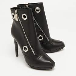 Pre Owned Alexander McQueen Black Leather Ankle Boots Size 40