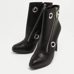 Pre Owned Alexander McQueen Black Leather Ankle Boots Size 40