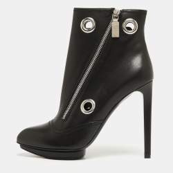 Pre Owned Alexander McQueen Black Leather Ankle Boots Size 40