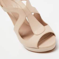 Pre Owned Alexander McQueen Beige Leather Platform Ankle Strap Sandals Size 41