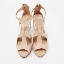 Pre Owned Alexander McQueen Beige Leather Platform Ankle Strap Sandals Size 41