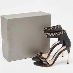 Pre Owned Alexander McQueen Black Leather and Suede Embellished Ankle Cuff Sandals Size 41